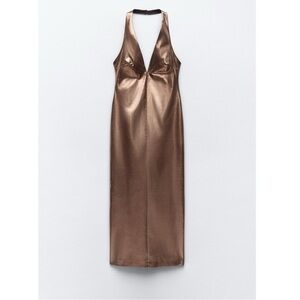 Zara Halter Dress With Metallic Threads - Size XS